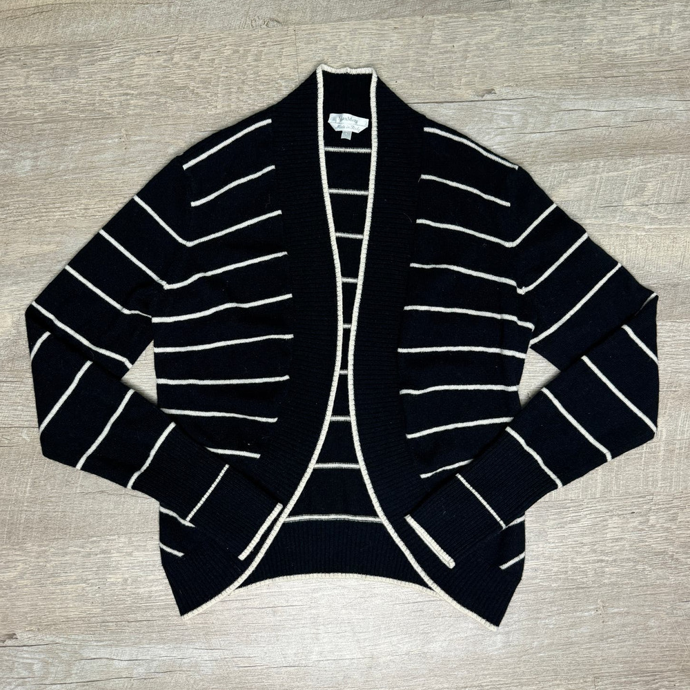 MaxMara Black White Striped Wool Cashmere Open Cardigan Sweater Italy Size Small